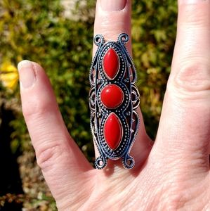 New Coral 925 Silver Statement Ring.